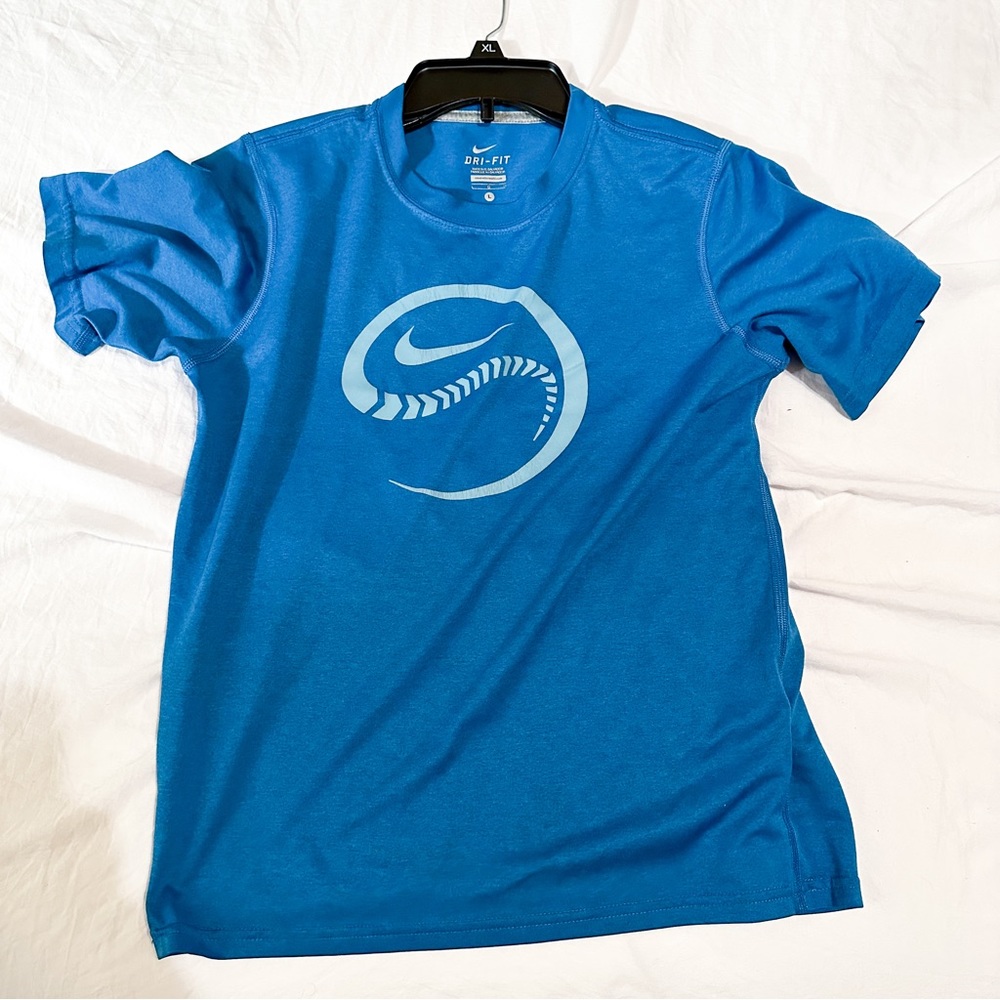 Nike Dri Fit Large Boy’s Blue Baseball Short Sleeve Shirt